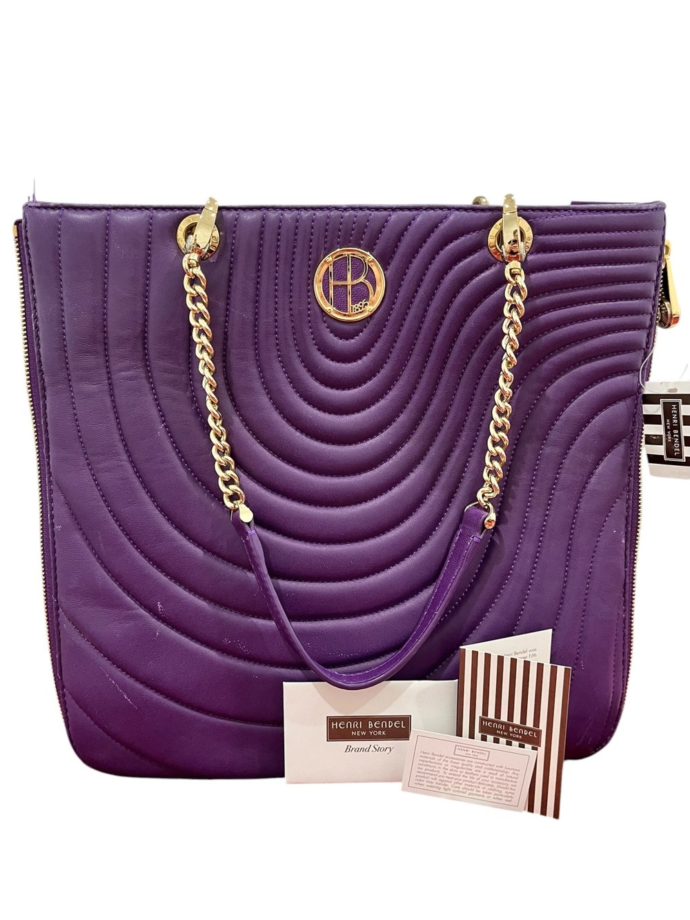 Henri Bendel No. 7 Quilted Lambskin Leather Expandable Zip Tote Bag NWT